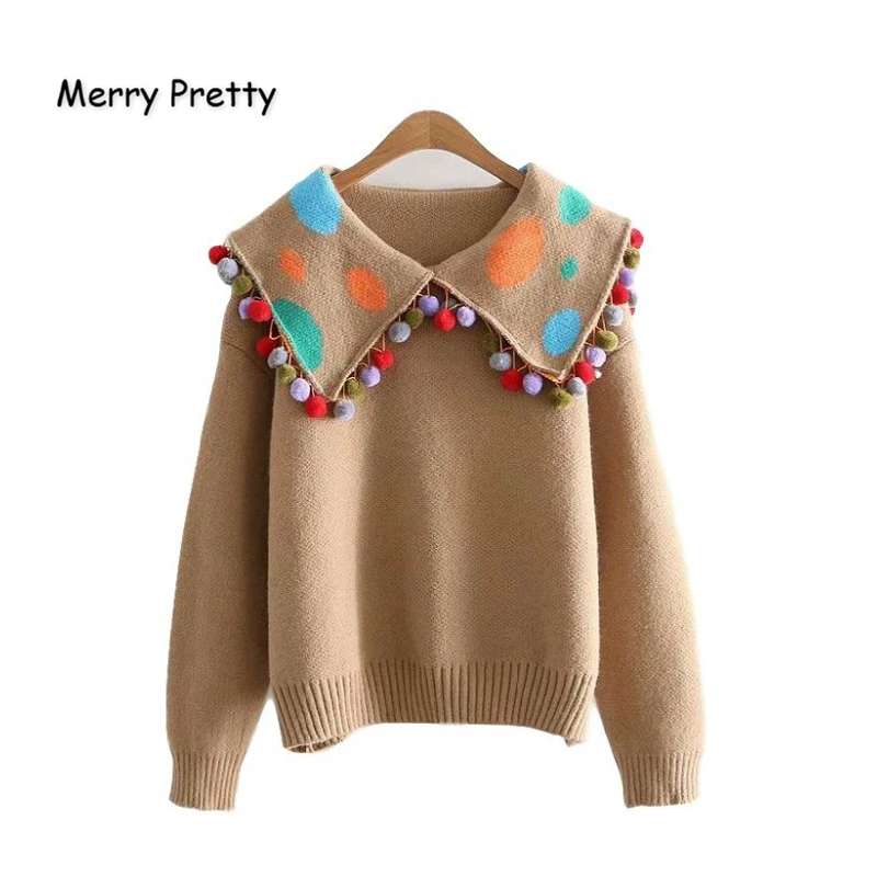 

Women's Polka Dot Knitted Sweaters 2020 New Sweet Sailor Collar Jacquard Sweater Knit Pullover MERRY PRETTY