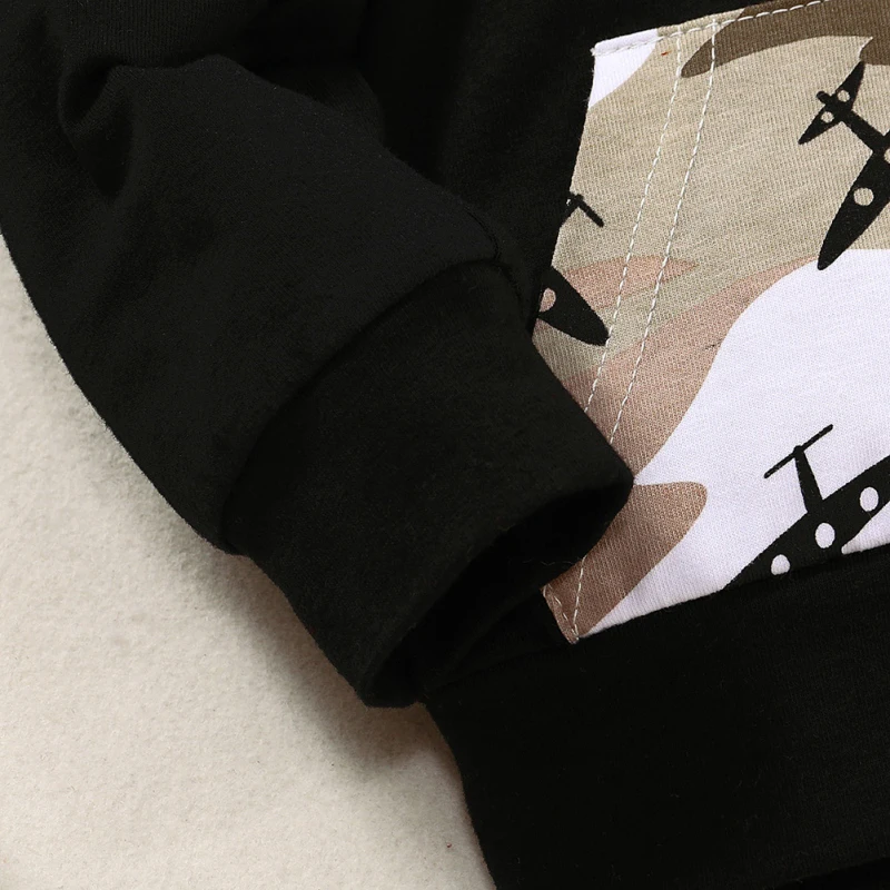 

Autumn New Boys And Girls Pure Cotton Suit Letter Printing Long-sleeved Hooded Sweater + Camouflage Pants Two-piece Set 0-3T