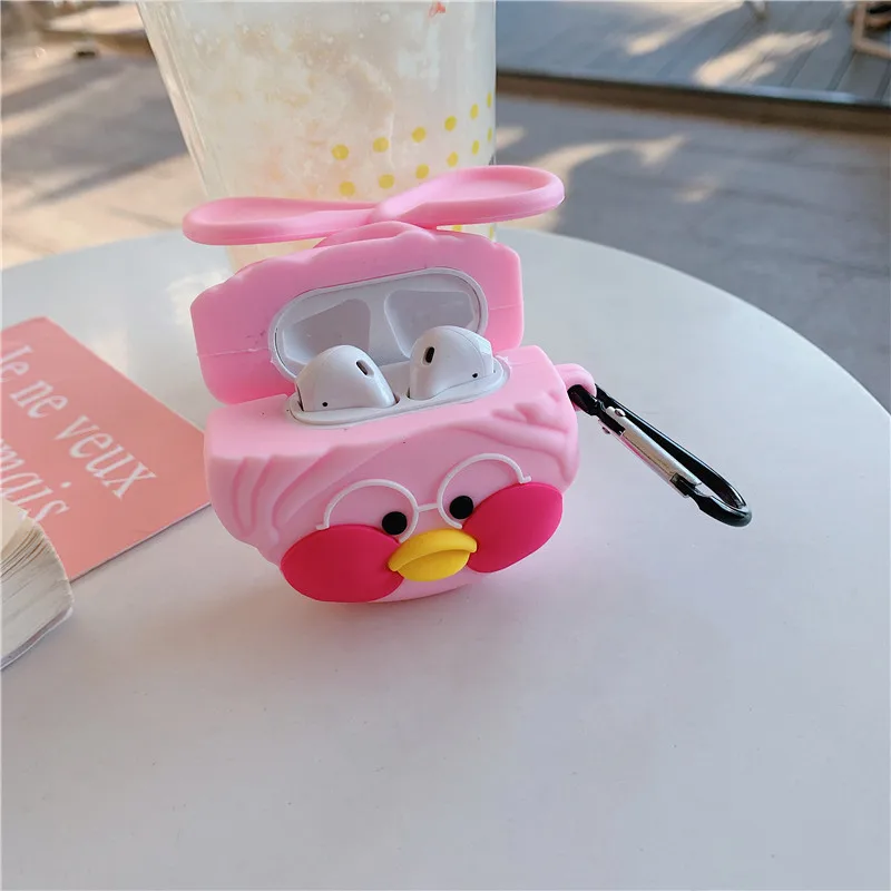 

Cartoon Brand 3D Cute Pink Duck Silicone Wireless Earphone Charging Box Case For AirPods 1 2 Bluetooth Headset For Earpods Cover