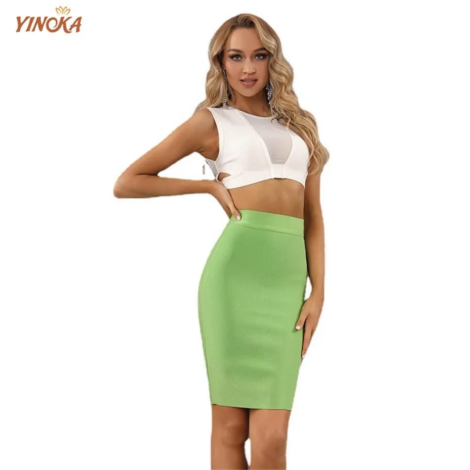 

Yinoka Skinny bandage skirt bodycon women midi dark light green modern girls fashion party club dinner sexy clothing