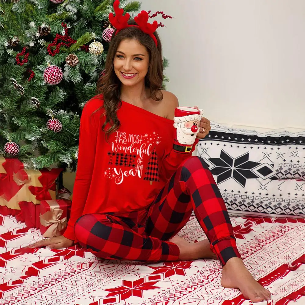 Рождественский костюм с буквенным принтом рубашка длинными рукавами клетчатые