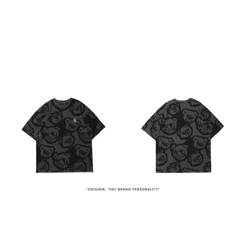 

Hip Hop Streetwear T-Shirt 2021 Men Funny Bear Head Printed T Shirt Summer Short Sleeve Tshirt Harajuku Cotton Loose Tops Tees
