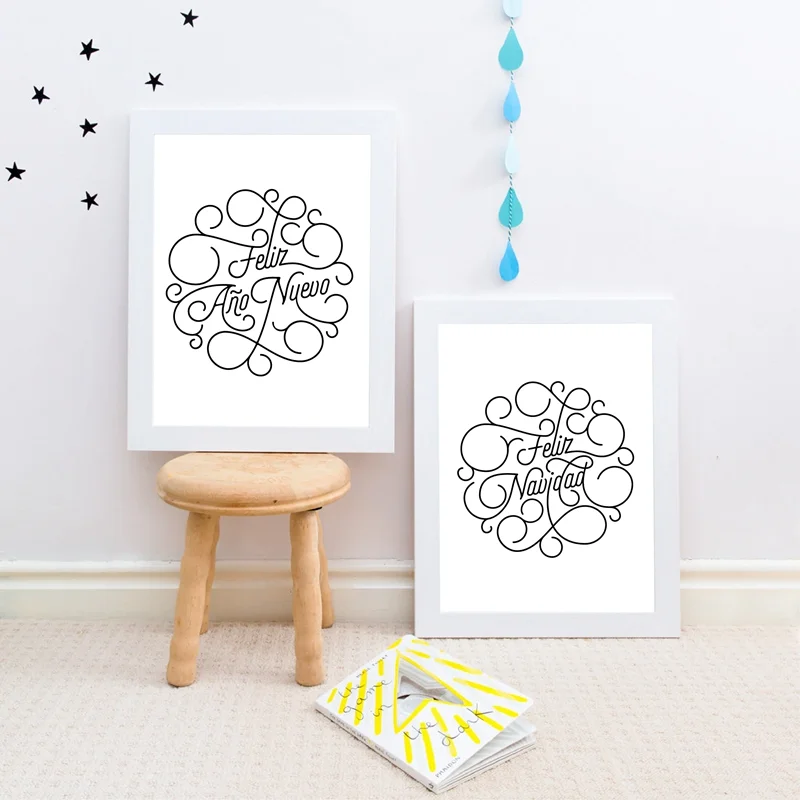 

Wall Art Canvas Painting Spanish Happy New Year Print Typography Calligraphy Poster Merry Christmas Spain Living Room Home Decor