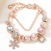 rose gold crystal charm bracelets for women with pink snowflake crystal pendant bracelets bangles fashion jewelry gifts