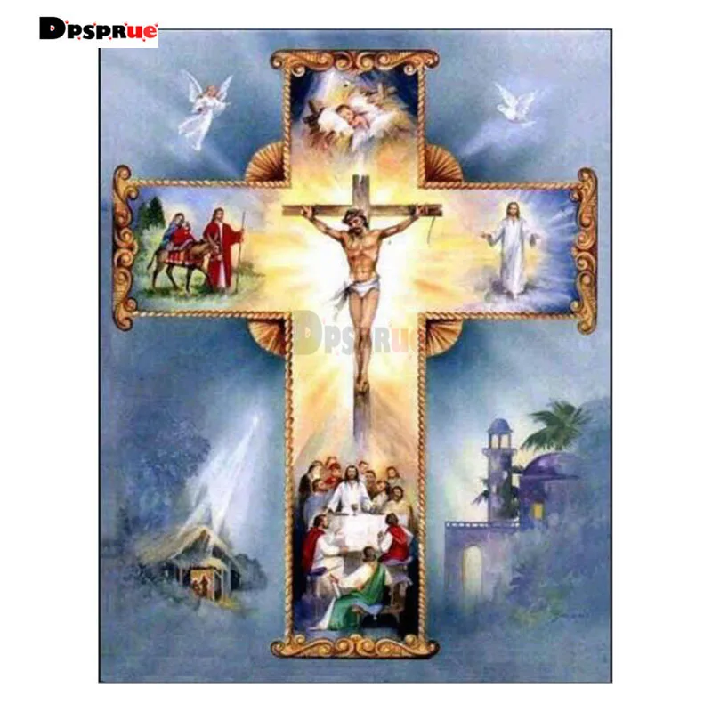 

Dpsprue Full Square/Round Diamond Painting Cross Stitch Diamond 3D Embroidery Jesus Religion DIY 5D Moasic Home Decor Gift S026