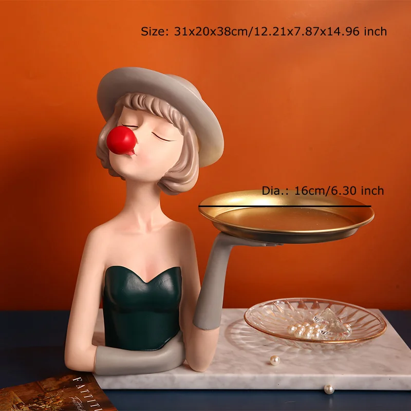 

Resin Girl Statue Modern Sculpture Figures Serving Tray Home Decoration Storage Plate Gilr Figurine Room Decor Wedding Gifts