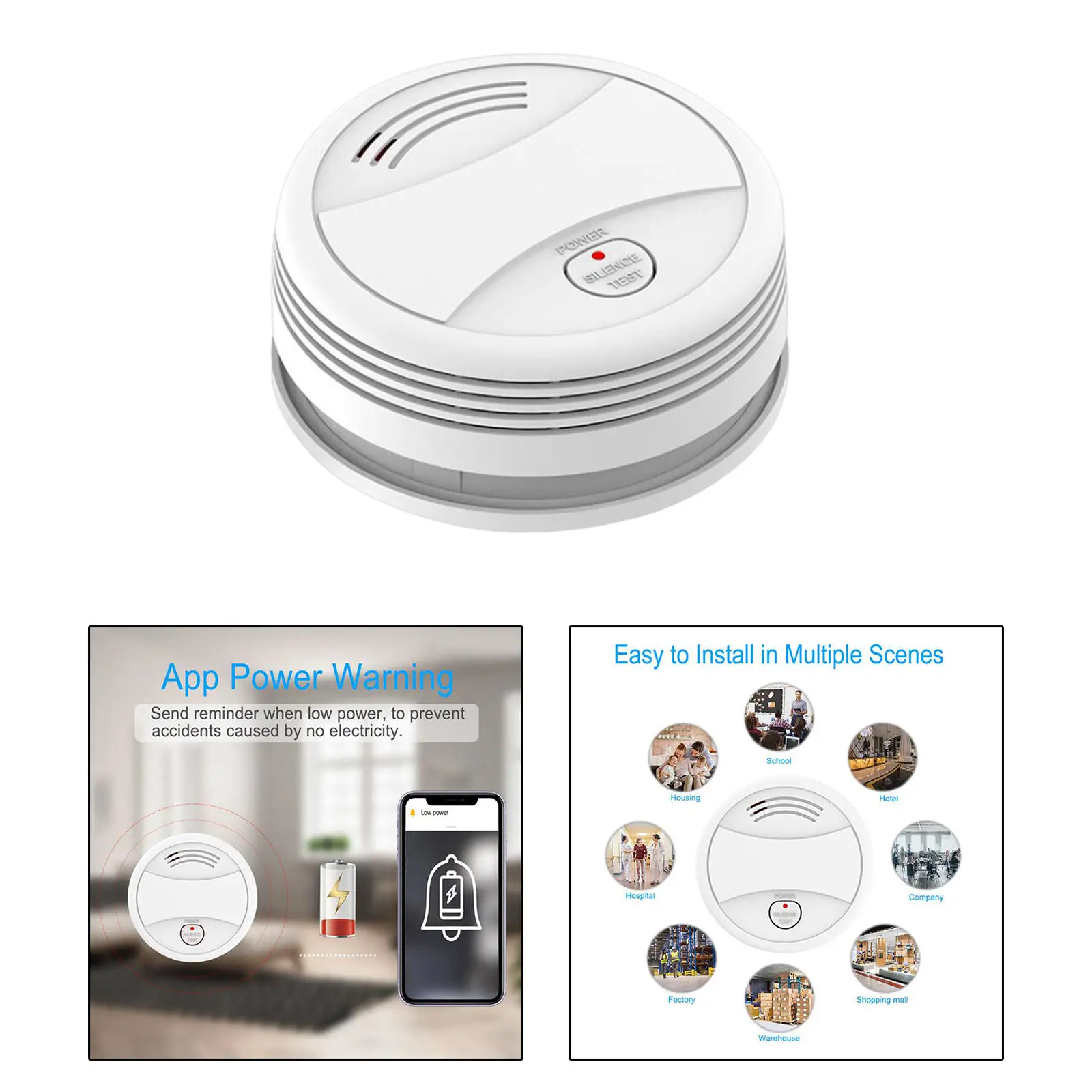 

Smart Smoke Detector Smoke Gas Fire Alarm Independent App Battery Operated for Smokehouse Home