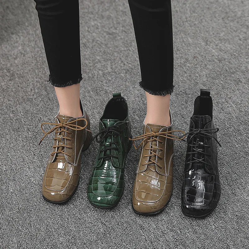 

Женские модные повседневные ботильоны на шнуровке с круглым носком и квадратным каблуком