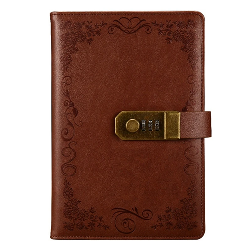 2 Pcs Diary with Lock Notebook A5 Vintage Lockable Paper PU Leather Traveler Journal Weekly Planner Brown & Pink | Канцтовары для