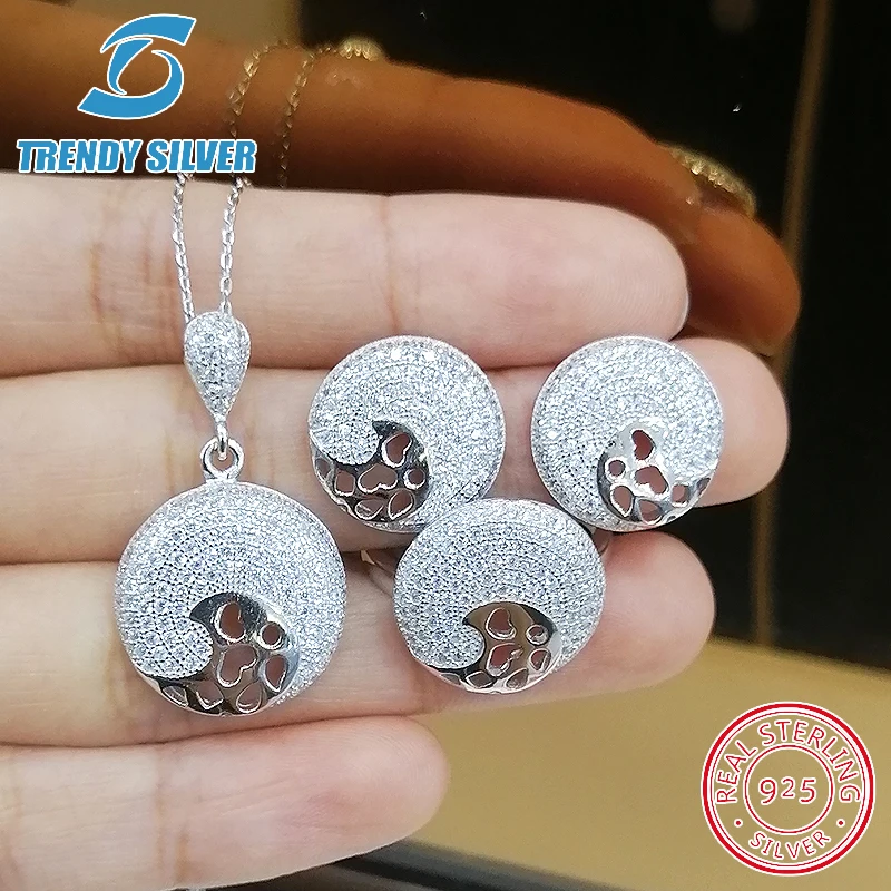 

Комплект ювелирных изделий из чистого серебра 925 пробы с цирконием из чистого фианита, роскошные серьги-кольца, женское ожерелье с подвеской, модный дизайн