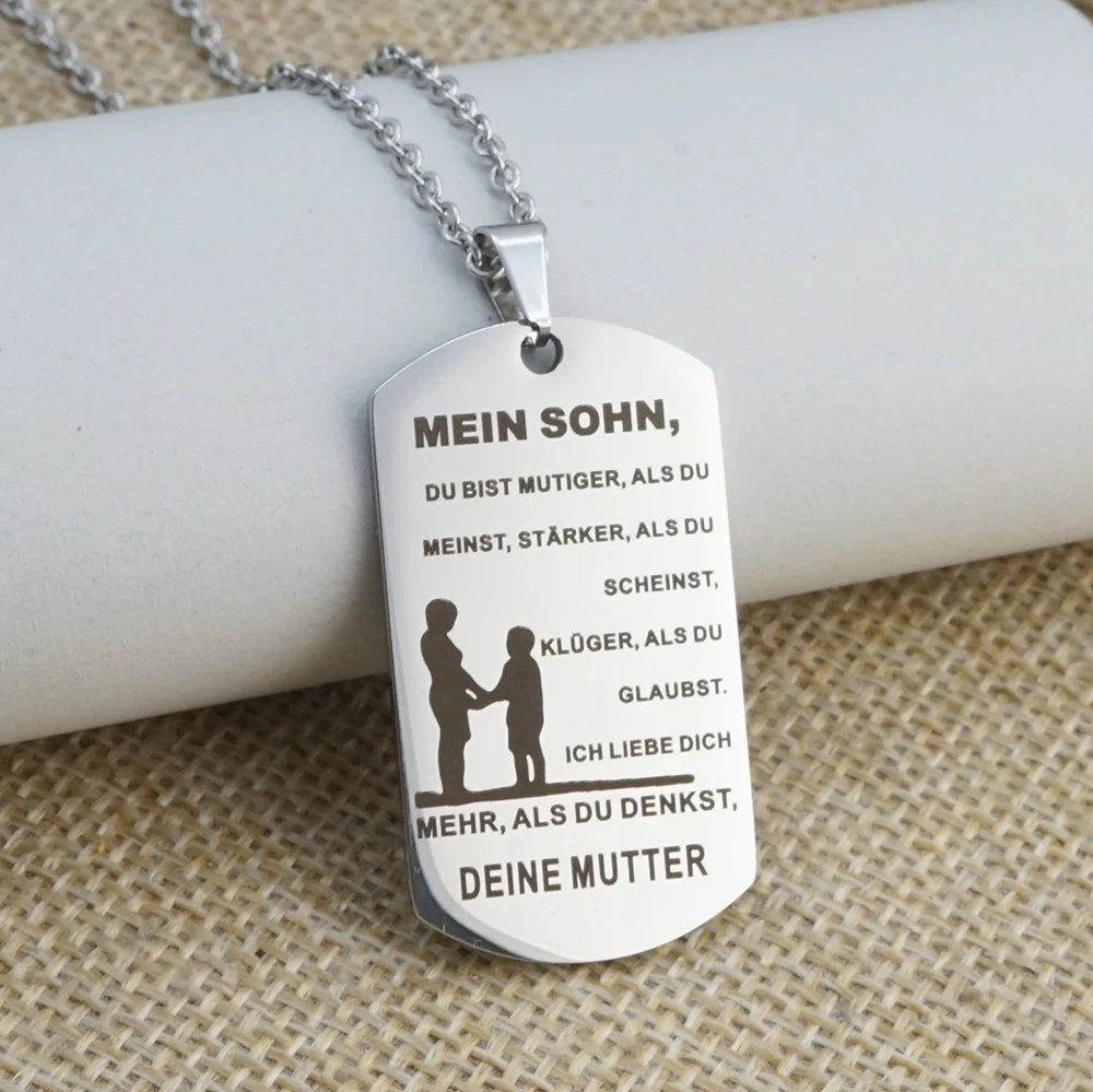 

MYLONGINGCHARM 22x39mm stainless steel Military tag necklace--MEIN SOHN