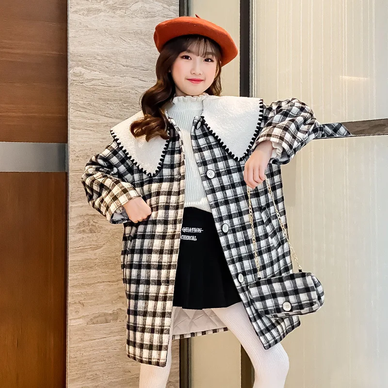 

Girls Coat Kids Woolen Cloth 2021 Retro Plus Thicken Warm Winter Autumn Kids Cotton Outwear Wool Fleece Children's Clothing