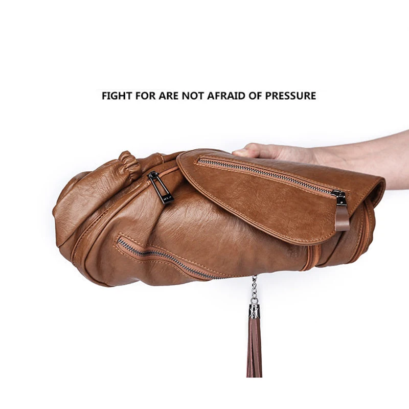 Женский рюкзак из мягкой искусственной кожи с кисточками винтажный