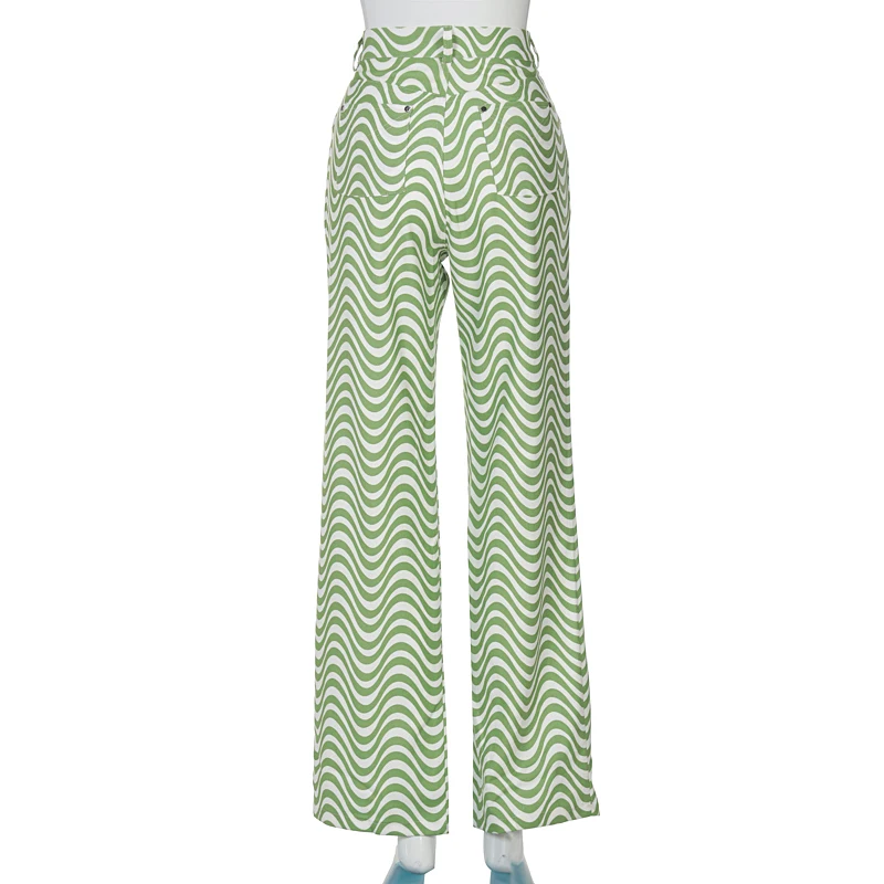

Chicology Women Summer 2021 Autumn Pents High Waist Loose Wide Stripe Print Fashion Street Y2K Fashion Casual Trousers