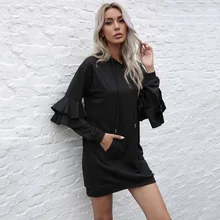 Mini robe à capuche avec poches, pull à manches longues pour dames, nouvelle mode, robes décontractées, automne 2021  (1)