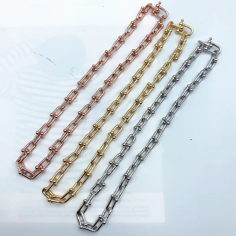 

1: 1 925 Sterling Silver High Quality U-Shaped Thick Necklace Women Original Brand Logo Fine Workmanship Jewelry Holiday Gift