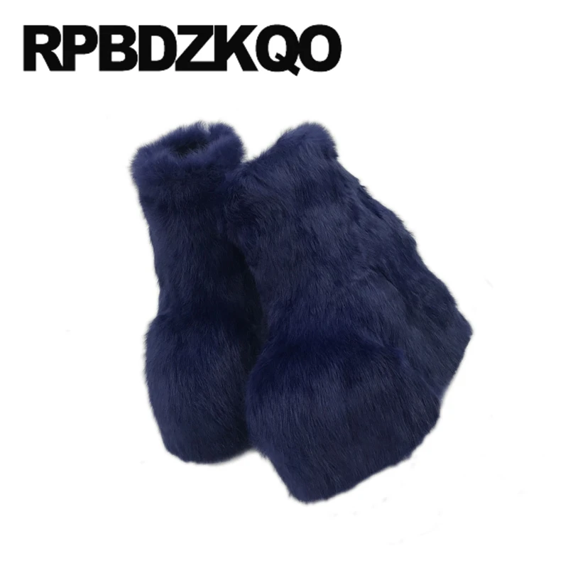 Red Extreme Real Fur Navy Blue Booties 9 Furry Exotic Dancer Fetish Shoes Handmade High Heel White Platform Boots Wedge Sexy | Обувь