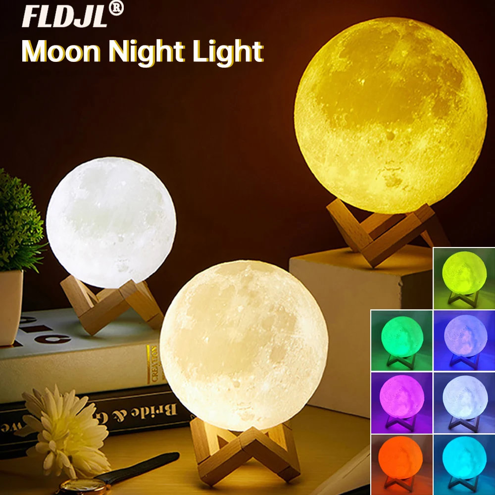 

Светодиодный ночсветильник с 3D рисунком Луны, лампа 8/10/12 см, на батарейках, с подставкой, звездная лампа, 7 цветов, украшение для спальни, свет...