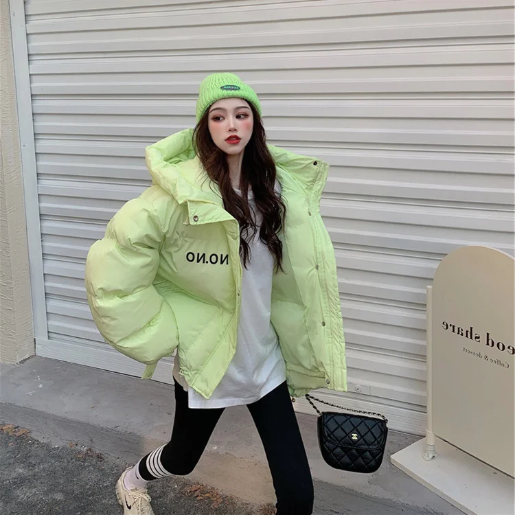 

2021 Winter New Korean Ins Printing Machine Loose Hooded Lazy Thickened Candy Colored Cotton Coat