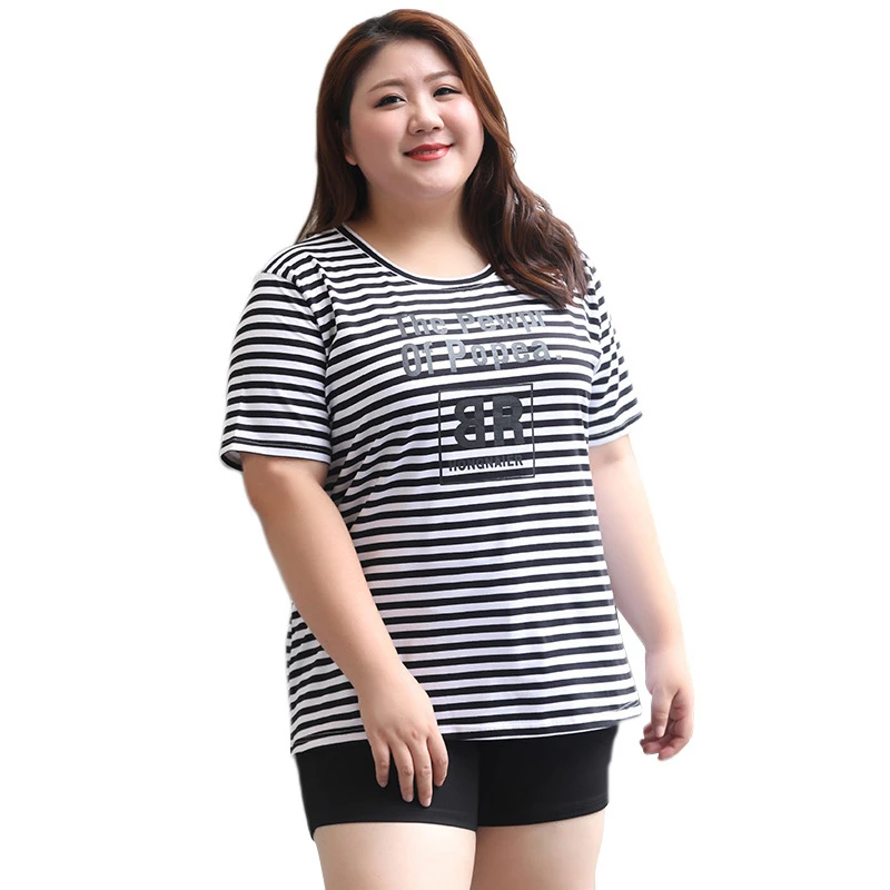 Футболка женская в черную полоску Свободный Топ и футболка большого размера