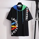 Женская летняя футболка с капюшоном и коротким рукавом, 150 кг