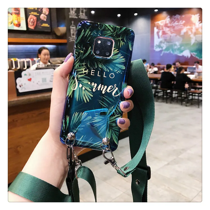 Милый чехол для телефона с растительным листом и цепочкой для samsung S10 s9 s8 plus s10e lite note9 NOTE8 A8S A9S note10 plus pro