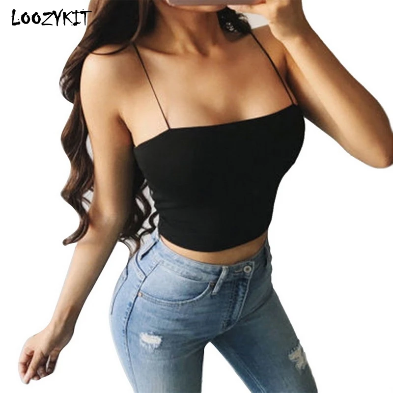 LOOZYKIT 2019 Women Vest Low-Cut Straps Sexy Tube Top Sleeveless Solid Elastic Sling Fitness Yoga Running Sports Tanks | Спорт и