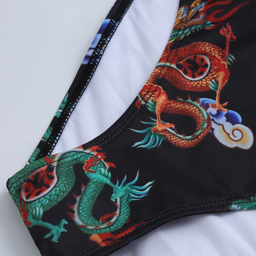 Vigorshely Dragon Print Strapped Swimwear Women Sexy High Waist Bikini Set 2022 Push Up Cross Tied Swimsuit Summer Bathing Suit |