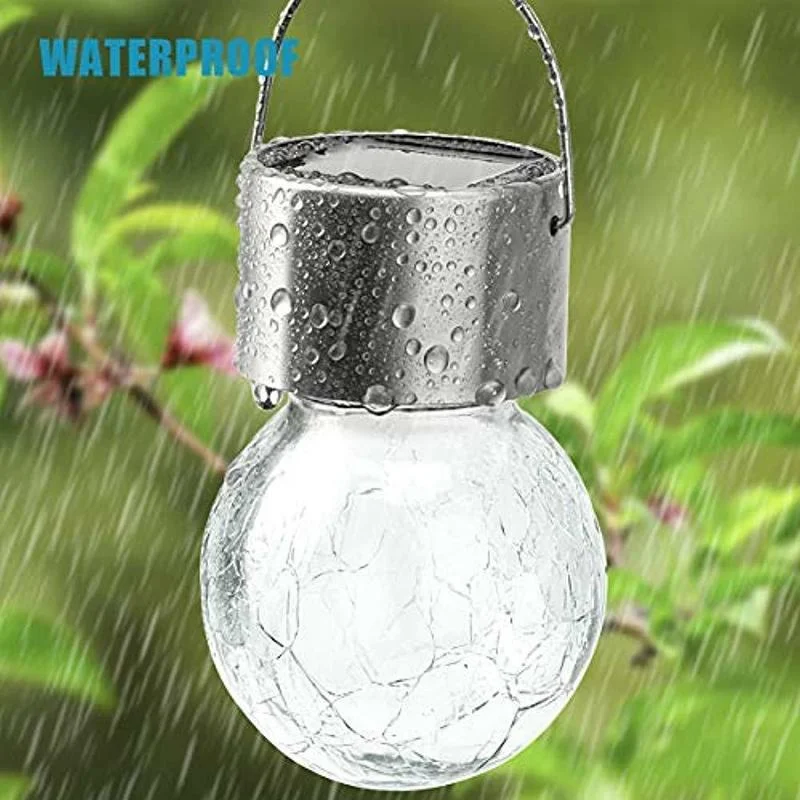 

Solar Light Bulb Thick Crack Glass Mason Jar LED Solar Lanterns Outdoor Hanging Waterproof Decor Lamp for Garden Patio