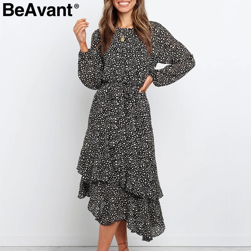 BeAvant элегантный в горошек с принтом длинное платье для женщин осень зима высокого