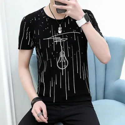 

Summer cotton round neck short-sleeved t-shirt men's thin section solid color mercerized cotton men's