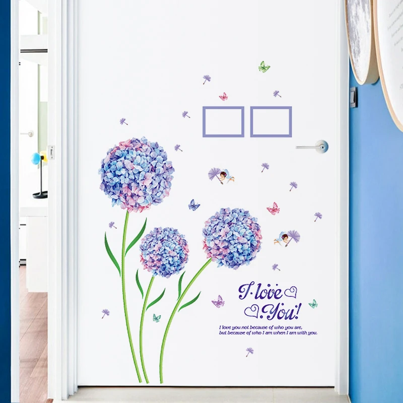 Романтические наклейки на стену с голубыми шариками и цветами домашний декор