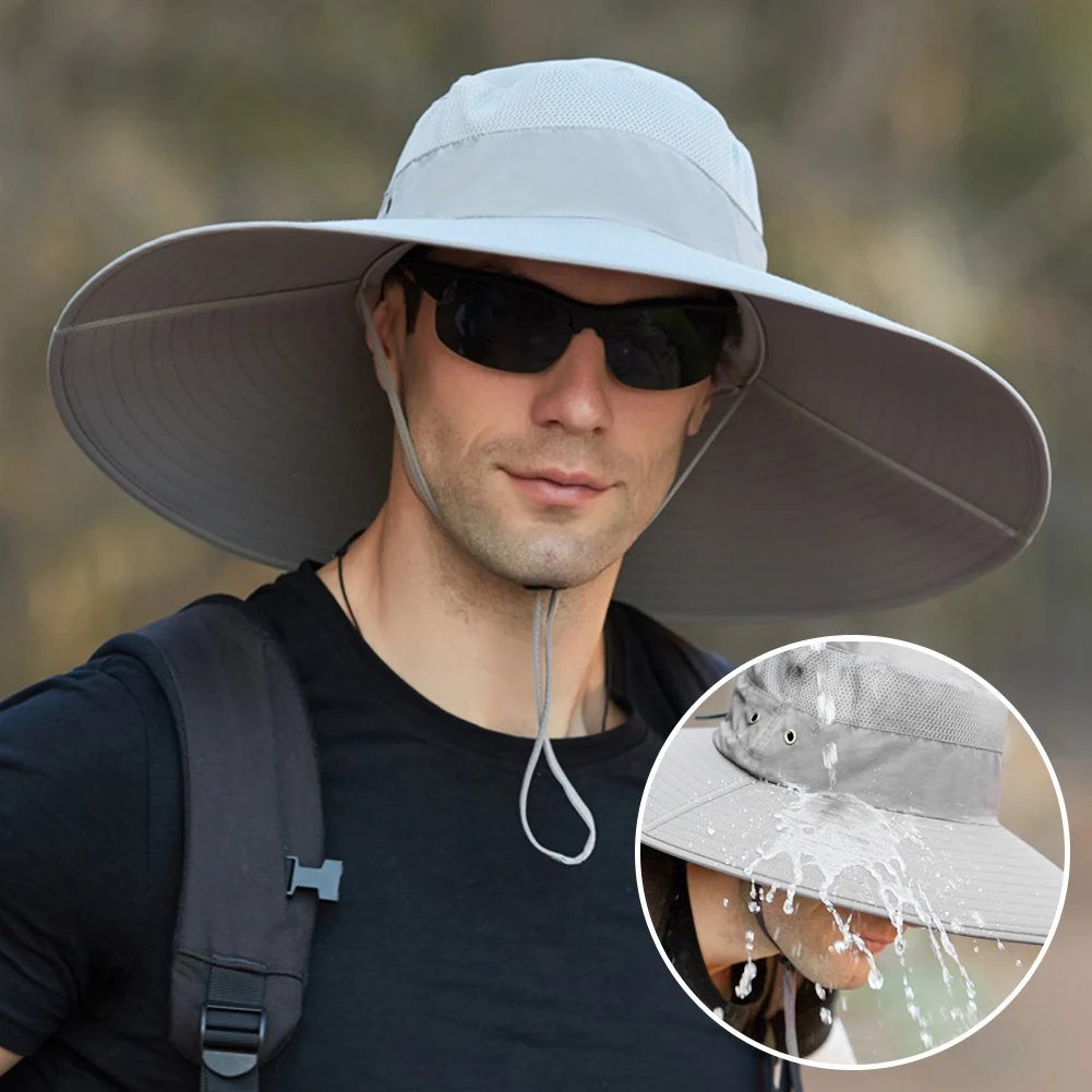 

Шляпа с широкими полями и ремешком для подбородка, летняя дышащая повседневная, для отдыха на природе, походов, занятий спортом, защита от УФ...