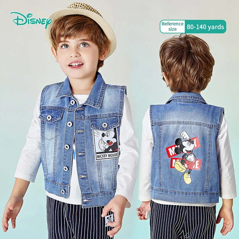 New Disney Childrens Clothing Mickey Cowboy Vest Boys Woven Vest Soft Warm and Breathable Clothing for Boys Fashion Vest Jacket