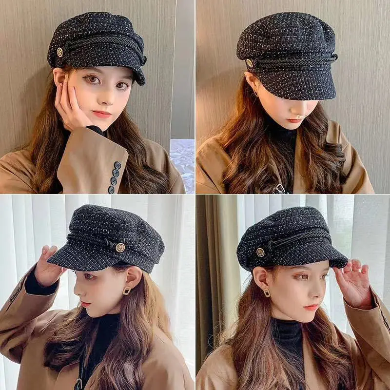 USPOP New winter newsboy caps weaving tweed cap flat visor military hats | Аксессуары для одежды