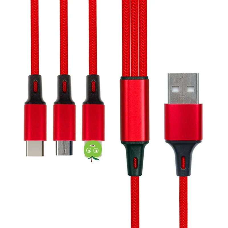 USB линия передачи данных 3а быстрая зарядная линия 1,2 м одна тяга три линии зарядки кабель передачи данных применяется для type-c для iphone