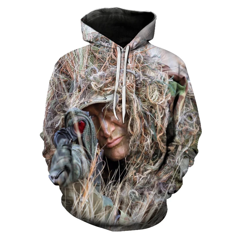 

New 3D Printed Hunting Woodland Ghillie Suit Aerial Shooting Sniper Adults Camouflage hoodie Jungle Unisex oversized hoodies