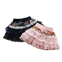 2021 summer new girls skirts fashion floral sweet princess girl pleated skirt three layer mesh plus cotton mini skirt for kids