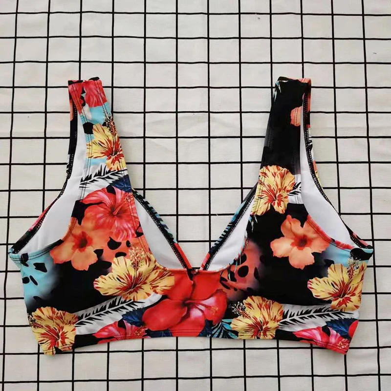

Sexy Women Swimsuit Plus Size Two Piece Bikini Set Summer Pattern Print Deep-V Red High Waist Beachwear Bathing Suit 4XL
