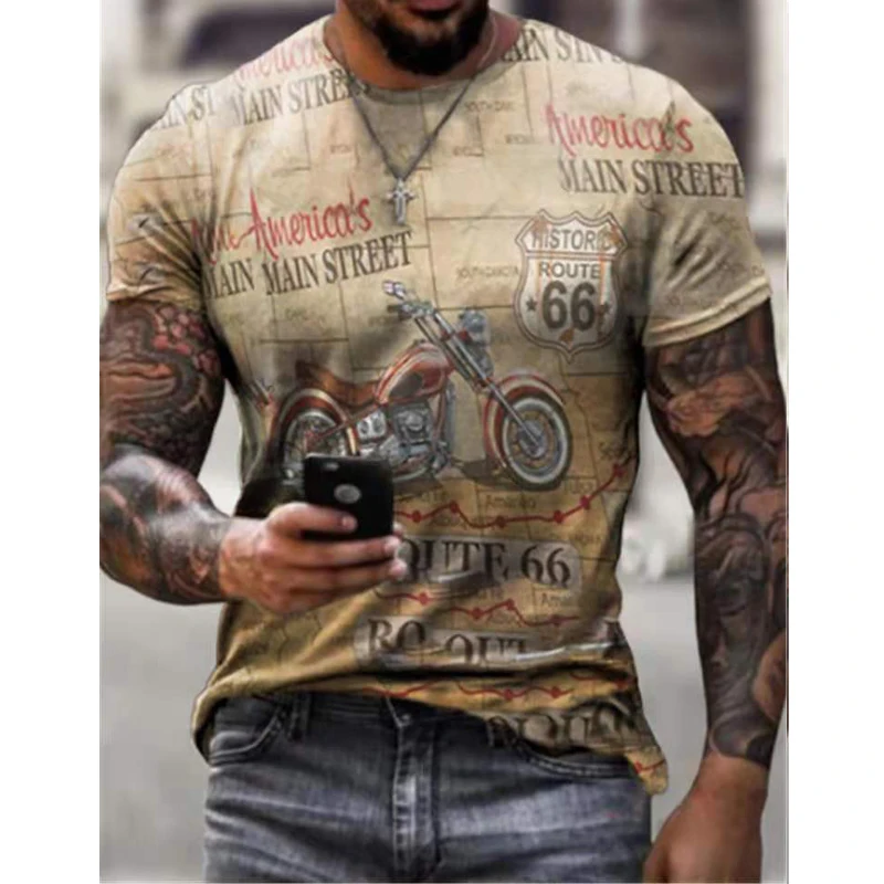 

Summer Short Sleeve Popular Street Racing Style Retro 3D Print TShirt Men's Clothes Oversized Tees Motorcycle Rider T-shirt