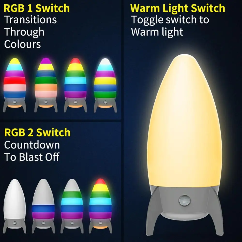 Креативный Rocket ночной Светильник RGB + Теплый Белый LED Детская прикроватная лампа