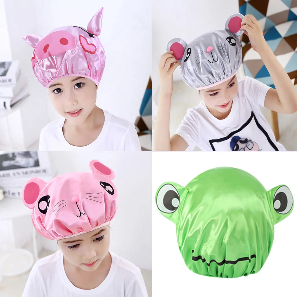 

Double-layer Children Cartoon Waterproof Shower Cap Cute Animal Baby Bath Cap Protection Kids Bathing Shower cap Bathroom