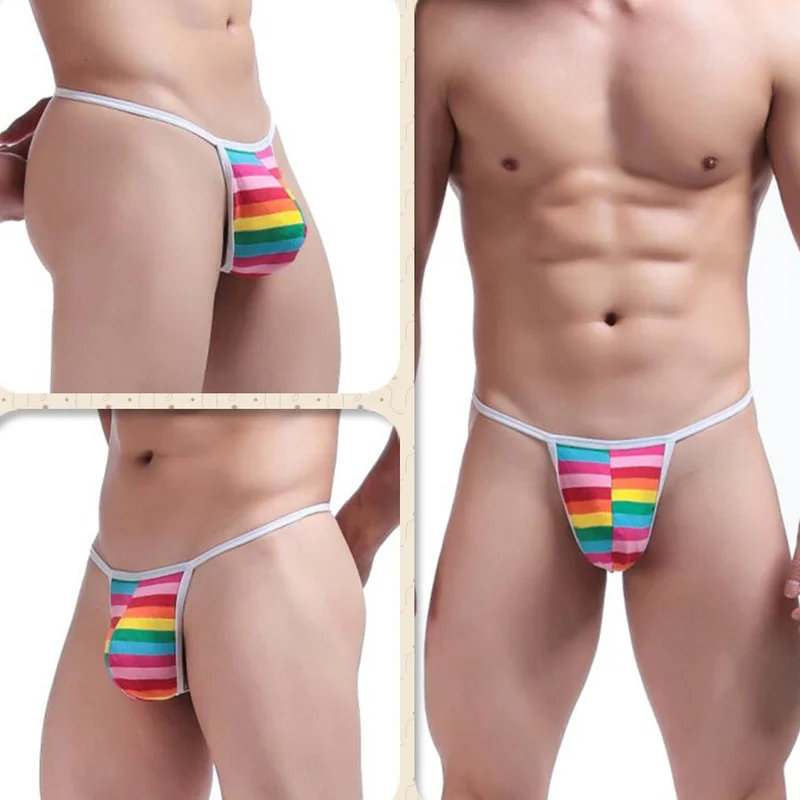Стринги мужские в радужную полоску стринги бикини Т образные эротическое нижнее