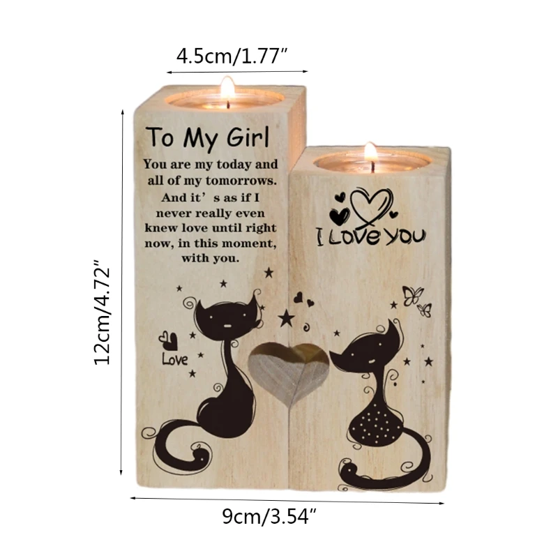 

Valentine's Day Heart-shaped Wooden Desktop Candlestick Ornaments Solid Candle