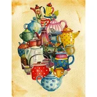 Полноразмерная Алмазная картина 5d, чайник, картина, алмазная вышивка, распродажа, чайник, чашка, Алмазная мозаика, полный комплект, Декор, подарок