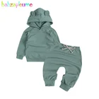 Весенняя одежда для новорожденных, модная повседневная одежда для маленьких мальчиков, толстовка с капюшоном и длинным рукавом + штаны, комплект одежды для маленьких девочек BC2109