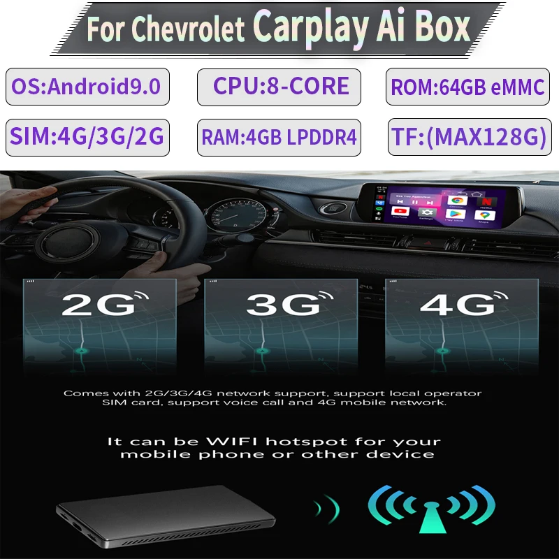 

Wireless Carplay Carplays Ai Box Car 4+64G For Chevrolet Cruze Volt Camaro Colorado Corvette Cavalier Impala Malibu Sail Lova
