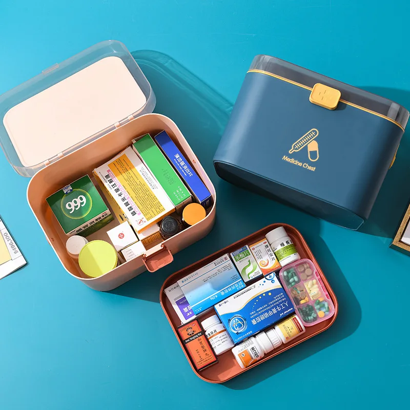 

Portable Home Care Medicine Cabinet Plastic Storage Boxes Fashion Rectangle Medicine Organizer Family Emergency Box
