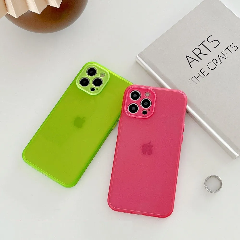 

Fluorescent Candy Color Camera Protection Phone Cases For iPhone 12 11 Pro Max 7 8 Plus X XR XS SE 2020 Soft Silicone Back Cover