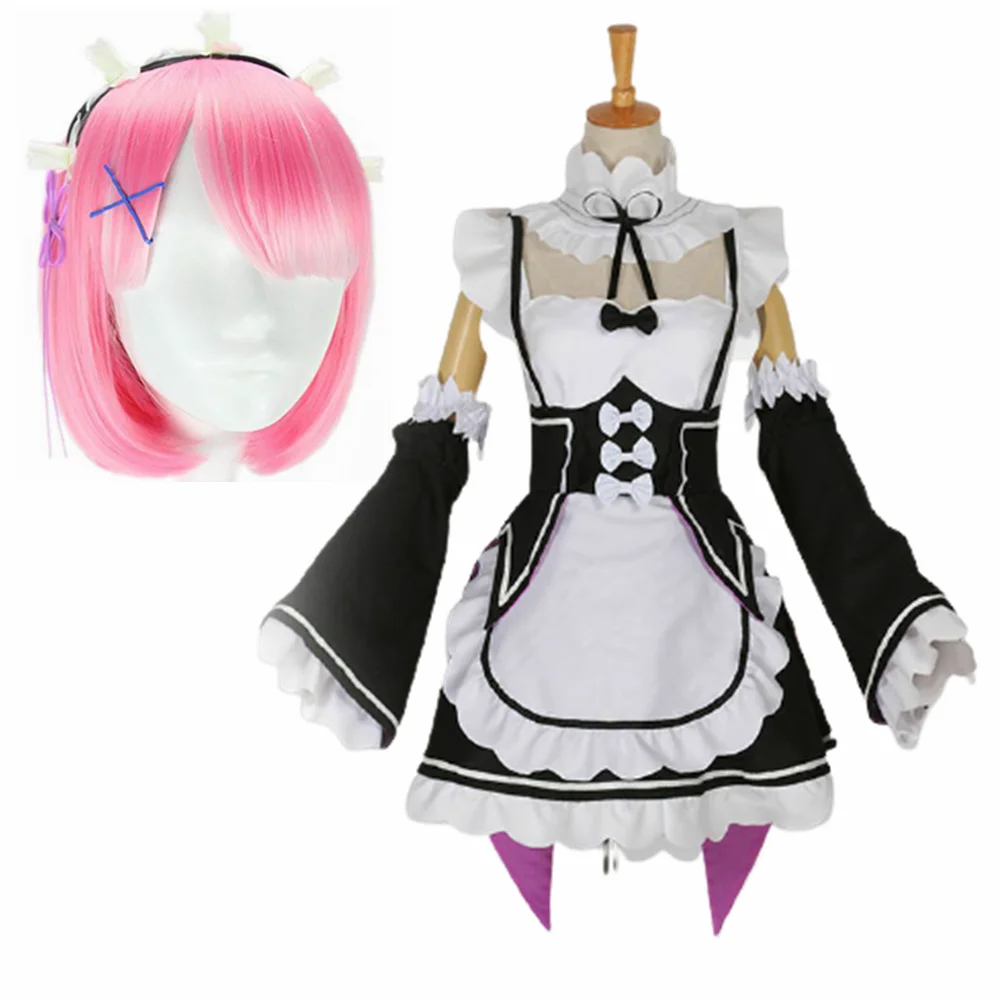 Костюм для косплея Ram Rem из аниме Re:zero Kara Hajimeru Isekai Seikatsu Униформа парик девушек